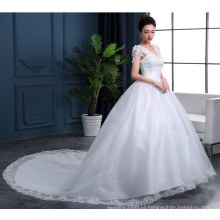 Lace Cap Sleeves Bridal wedding gown with Long Tail High quality Wholesale cheap wedding dresses made in China